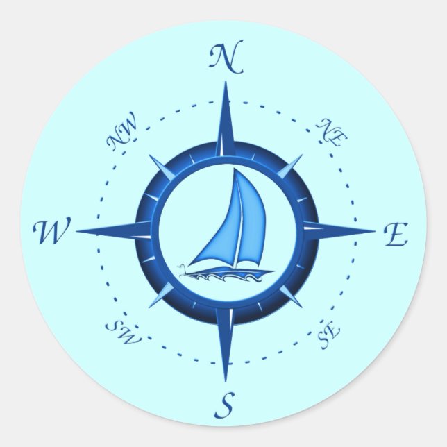 Sticker Rond Sailboat and compass rose (Devant)