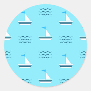 Sticker Rond Sailboats on the Blue Sea Pattern