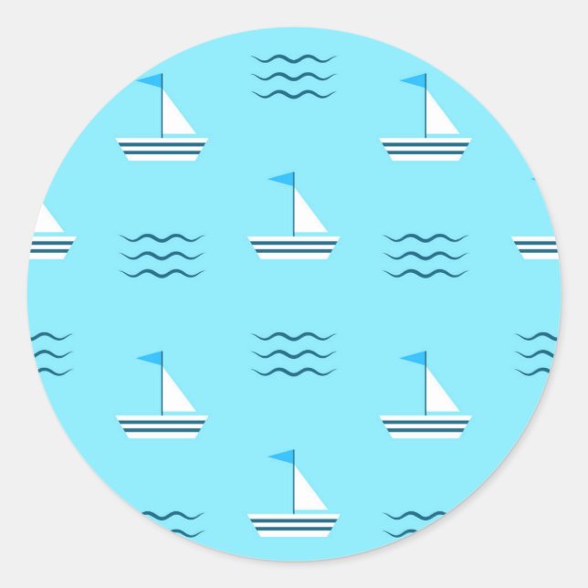 Sticker Rond Sailboats on the Blue Sea Pattern (Devant)