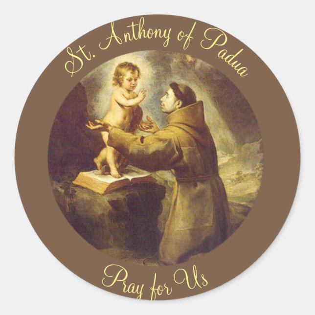Sticker Rond Saint Antoine de Padoue Baby Jesus (Devant)