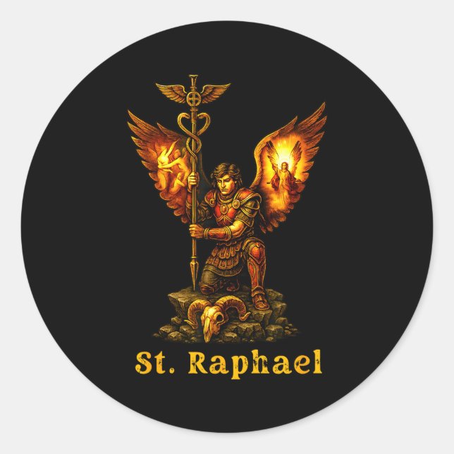 Sticker Rond Saint Archangel Raphael Christian Art Faith  (Devant)