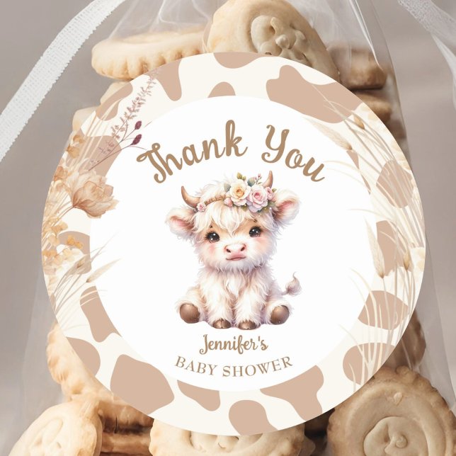 Sticker Rond Saint Baby shower de la vache Boho Genre Neutre (Créateur téléchargé)