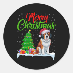 Sticker Rond Saint Bernard Chien Feux de Noël Lumières Fantasti