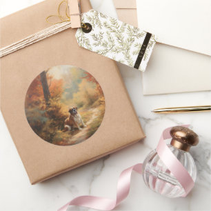 Sticker Rond Saint Bernard en automne Feuilles Automne automne 