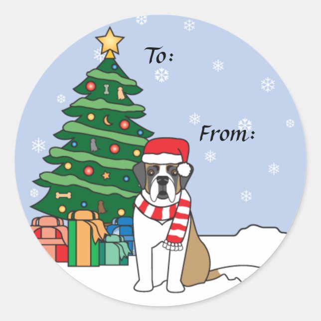 Sticker Rond Saint Bernard et sapin de Noël (Devant)