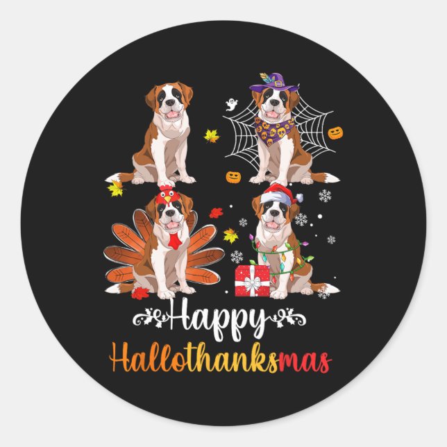 Sticker Rond Saint Bernard Halloween Joyeux Noël Joyeux Hall (Devant)