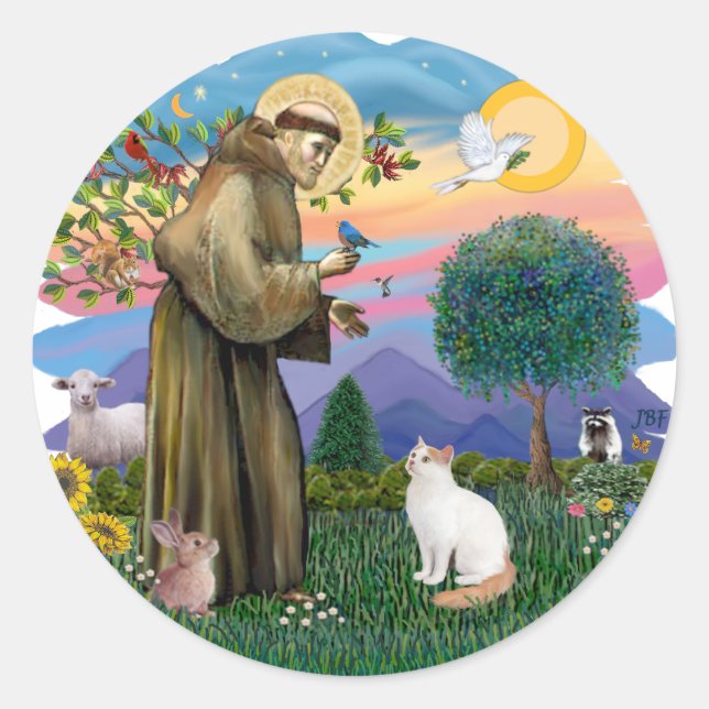 Sticker Rond Saint François - chat Van turc (Devant)