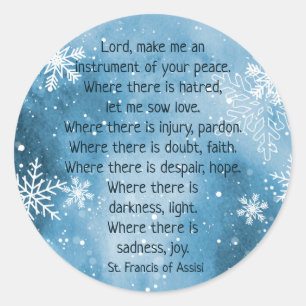 Sticker Rond Saint François d'Assise Prière Snowflake hiver