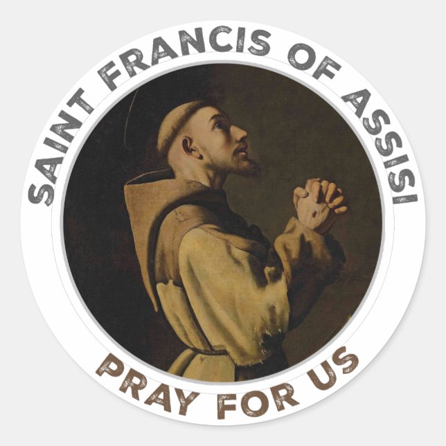 Sticker Rond Saint François d'Assise Priez pour nous (Devant)