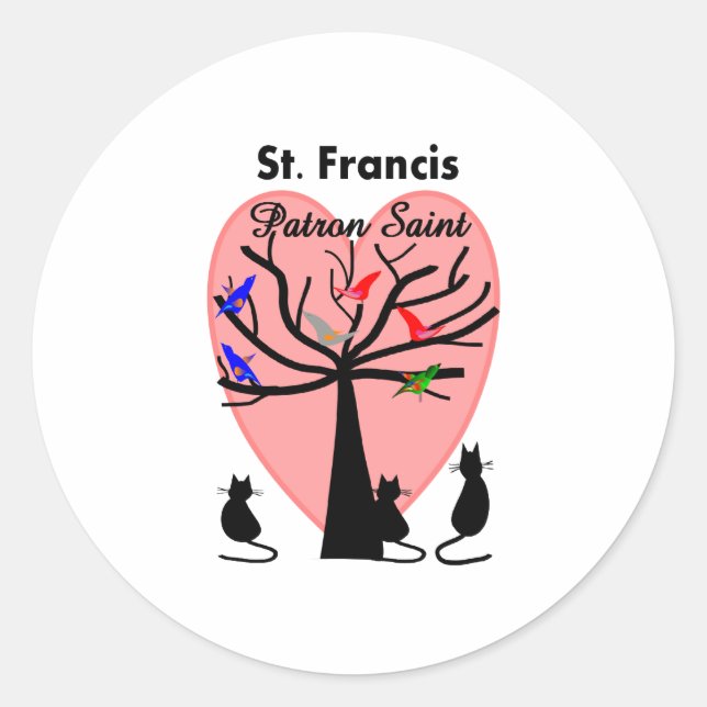 Sticker Rond Saint François Patron Saint—Unique arbre et animau (Devant)