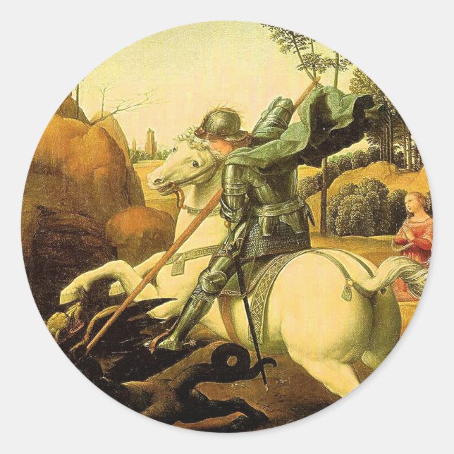 Sticker Rond "Saint George et le dragon" de Raphaël (vers 1505) (Devant)