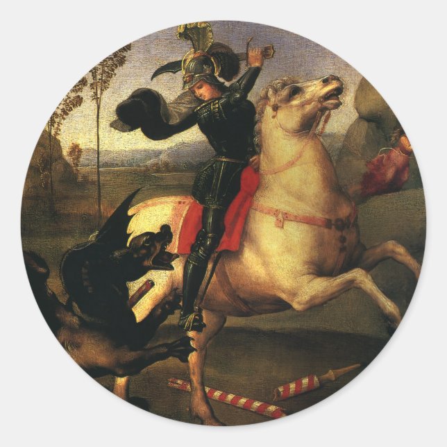 Sticker Rond Saint Georges combattant le Dragon de Raphaël Sanz (Devant)