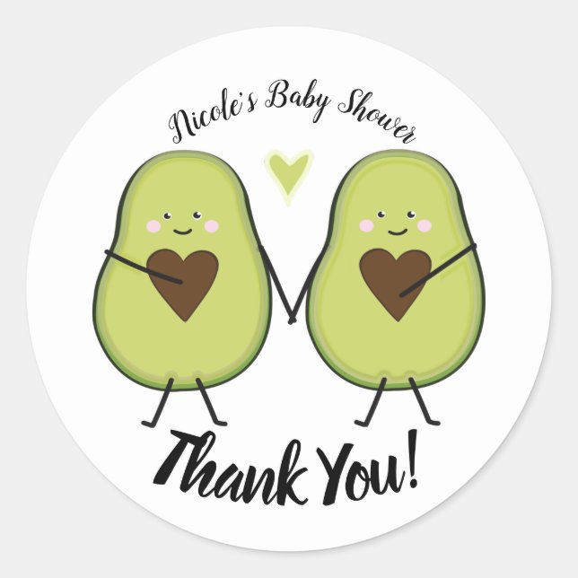 Sticker Rond Saint-Guacamole Heart Avocado Baby shower jumeaux (Devant)