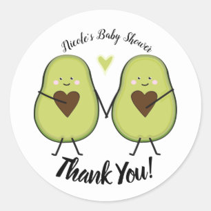 Sticker Rond Saint-Guacamole Heart Avocado Baby shower jumeaux