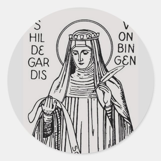 Sticker Rond Saint Hildegard de Bingen Abbess bénédictine (Devant)