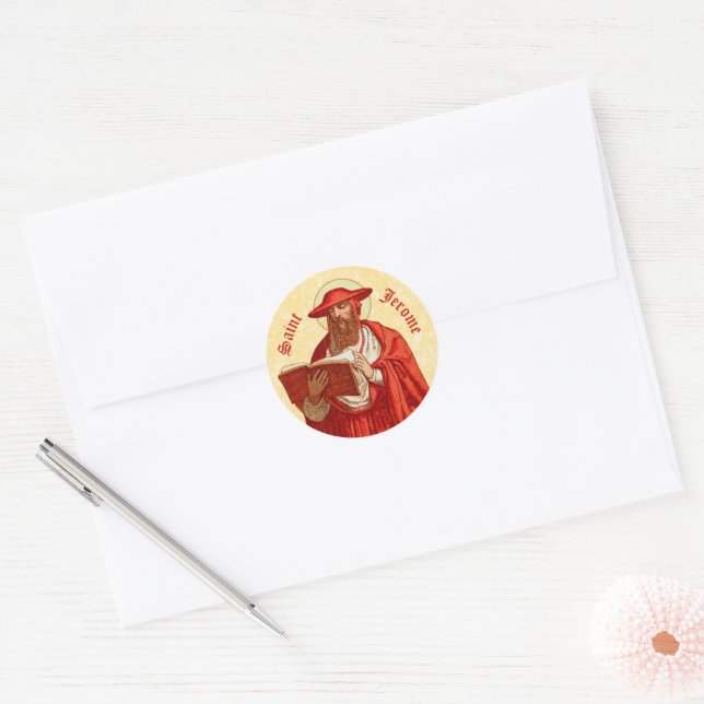 Sticker Rond Saint Jérôme comme cardinal avec livre (P 004) (Enveloppe)