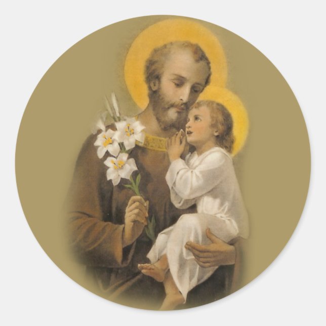 Sticker Rond Saint Joseph Bébé Jésus Lily traditionnelle (Devant)