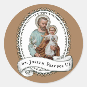 Sticker Rond Saint Joseph Bébé Jésus Lily traditionnelle Religi
