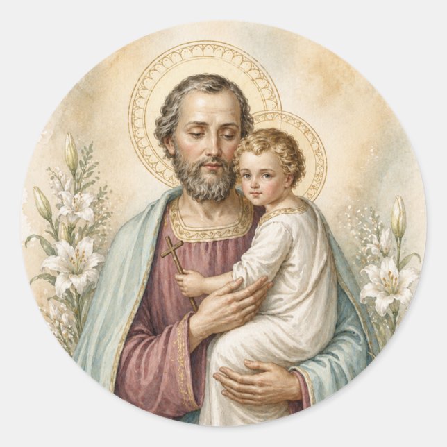 Sticker Rond Saint Joseph Enfant Jésus Catholique Dévotionnel V (Devant)