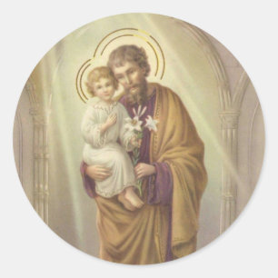 Sticker Rond Saint Joseph, Enfant Jésus, Lily Vintage
