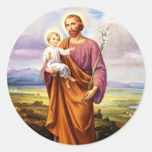 Sticker Rond Saint Joseph, Enfant Jésus, Lily Vintage