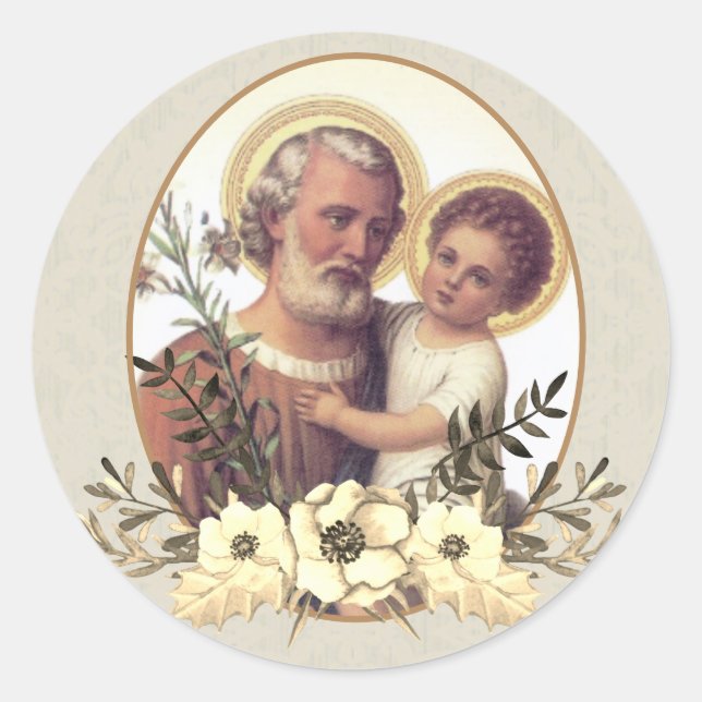 Sticker Rond Saint Joseph Enfant Jésus Thanksgiving Floral (Devant)