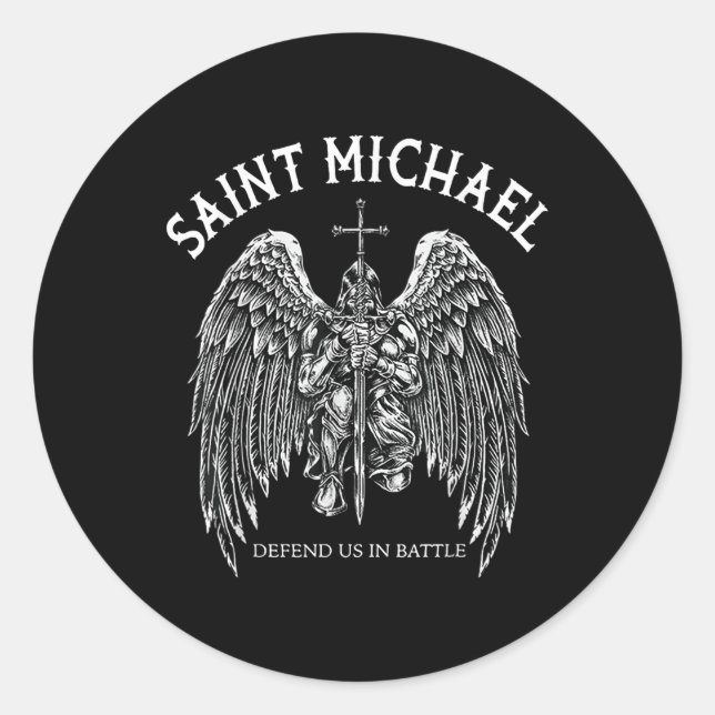 Sticker Rond Saint Michael Nous Défend En Bataille (Devant)