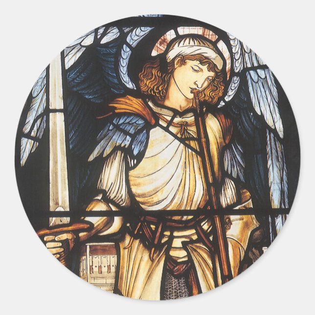 Sticker Rond Saint Michael par Sir Edward Coley Burne-Jones (Devant)