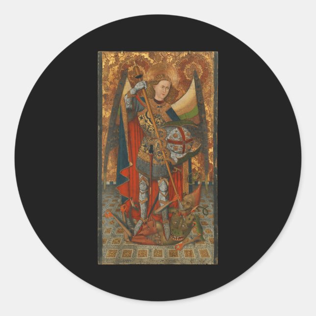 Sticker Rond Saint Michael The Archangel Defeating Satan Christ (Devant)