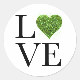 Sticker Rond Saint Patrick   Amour   coeur étincelant vert