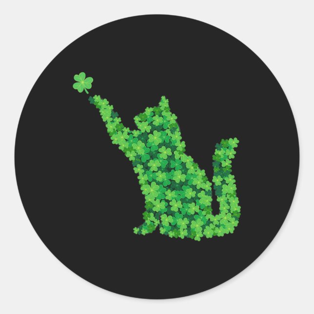Sticker Rond Saint Patrick Day Shamrock Chat Lucky St patrick D (Devant)