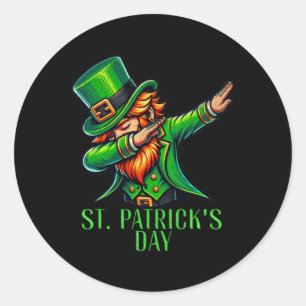 Sticker Rond Saint Patrick Leprechaun Dabbing 2024 Hommes Bo
