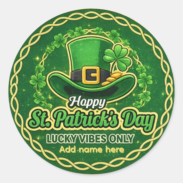 Sticker Rond Saint-Patrick sur mesure Vibes Chanceuses uniqueme (Devant)