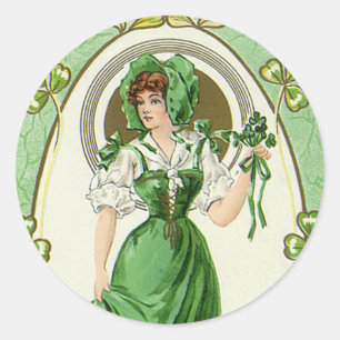 Sticker Rond Saint-Patrick vintage, ma jolie Irlandaise
