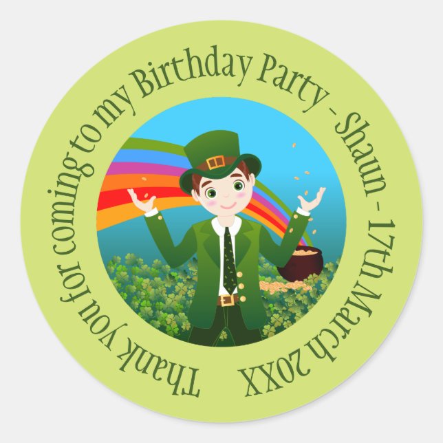 Sticker Rond Saint Patrick's Birthday Boy Merci (Devant)