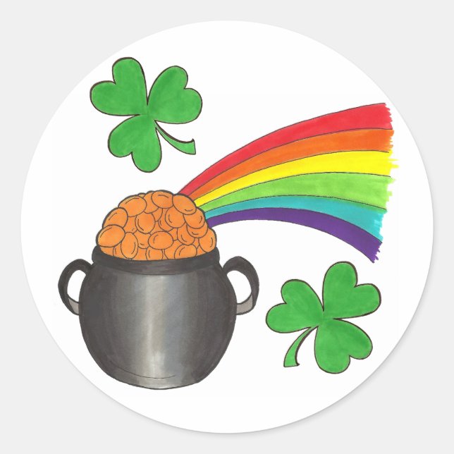 Sticker Rond Saint Patrick's Day Arc-en-ciel Shamrock Clover (Devant)