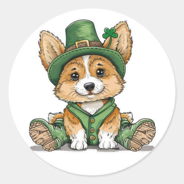 Sticker Rond Saint Patrick's Day Corgi Chien (Devant)