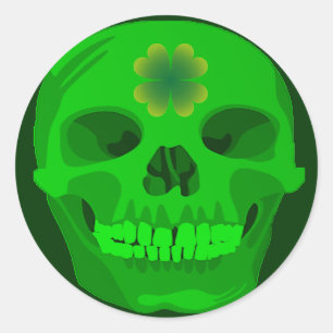 Sticker Rond Saint Patrick's Day Irlandais Shamrock Skull