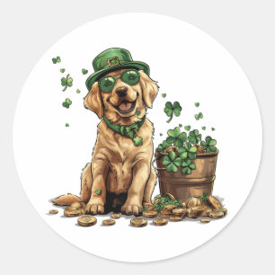 Sticker Rond Saint Patrick's Day Labrador Retriever Dog