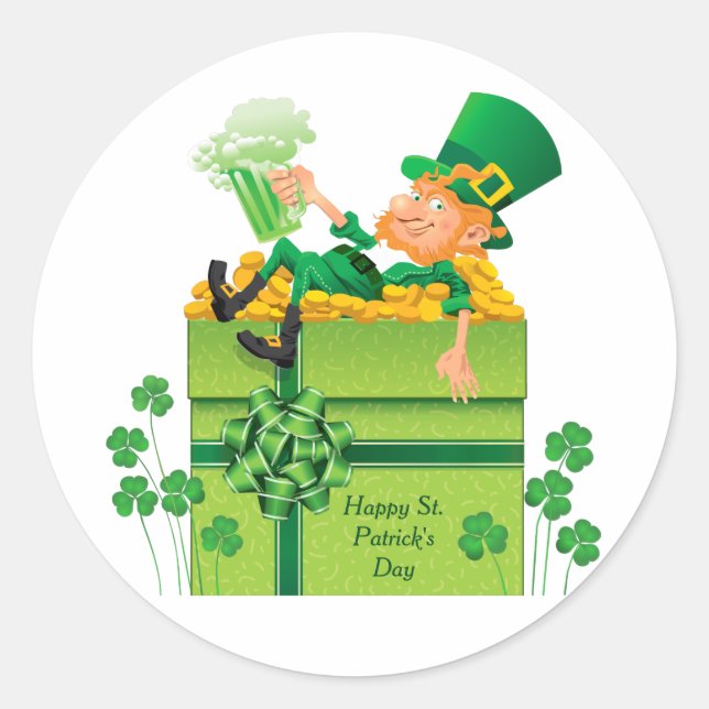 Sticker Rond Saint Patrick's Day Leprechaun (Devant)