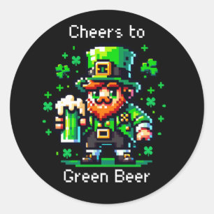 Sticker Rond Saint Patrick's Day Leprechaun   Bravo à la bière