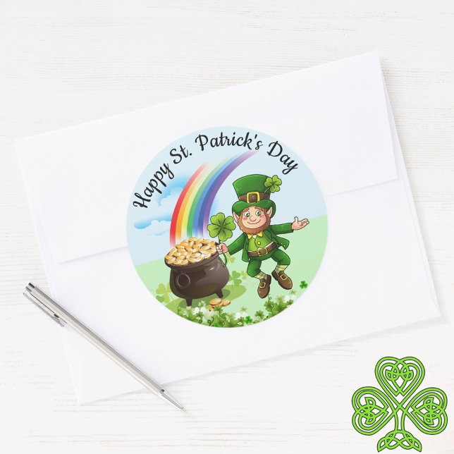 Sticker Rond Saint Patrick's Day Leprechaun Rainbow Large (Créateur téléchargé)