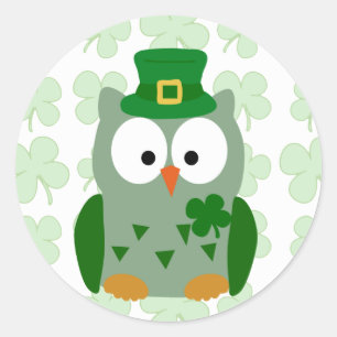 Sticker Rond Saint Patrick's Day Owl
