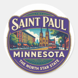 Sticker Rond Saint Paul Minnesota Capitale Mémoire de Voyage Ré