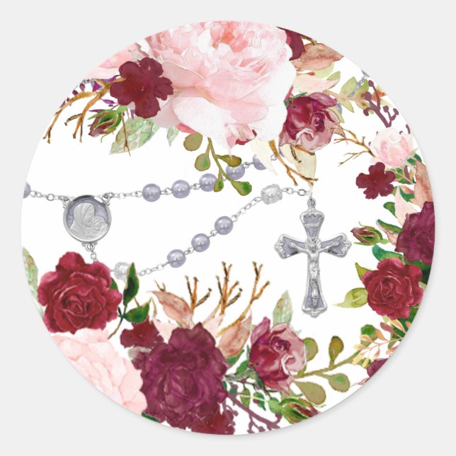 Sticker Rond Saint Rosaire religieux Roses roses rose Carré flo (Devant)