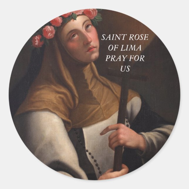 Sticker Rond Saint Rose de Lima Priez pour nous (Devant)
