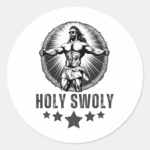 Sticker Rond Saint Swoly Bodybuilding Jésus Fitness Drôle Gym