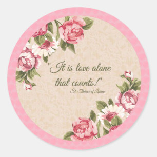Sticker Rond Saint-Thérèse citation Rose dentelle rose