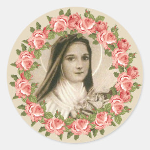 Sticker Rond Saint Thérèse de Lisieux avec crucifix/autocollant