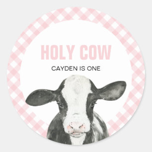 Sticker Rond Saint Vache Je suis un enfant rose plaid